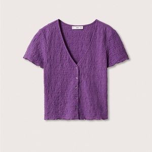 MANGO Textured Cotton T-shirt Liliac